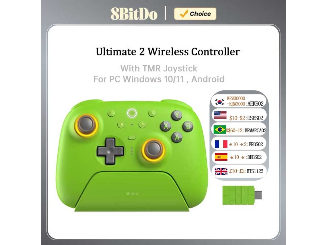 Mando inalámbrico 2.4G con joystick TMR, compatible con PC con Windows 10/11, Android y Steam Deck, color verde. Aeuzwr