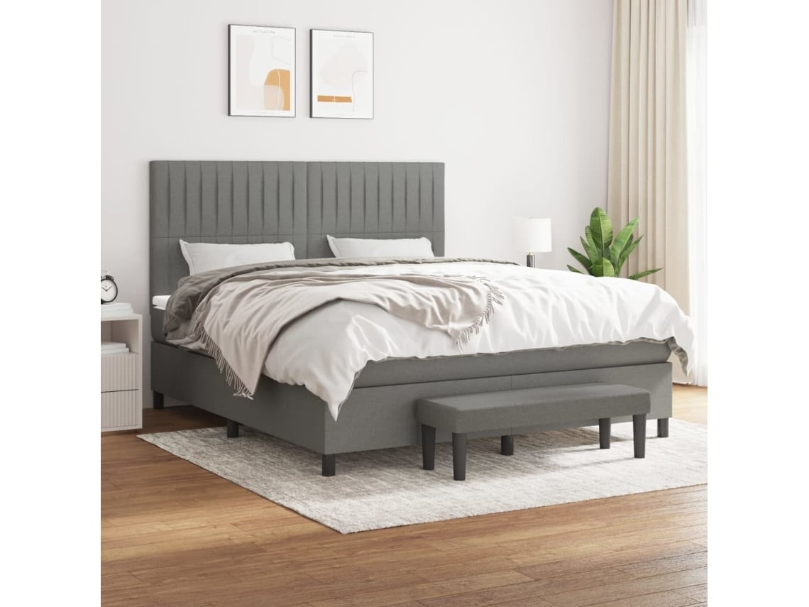 Cama Box Spring Con Colchón Tela Gris Oscuro 180x200 Cm