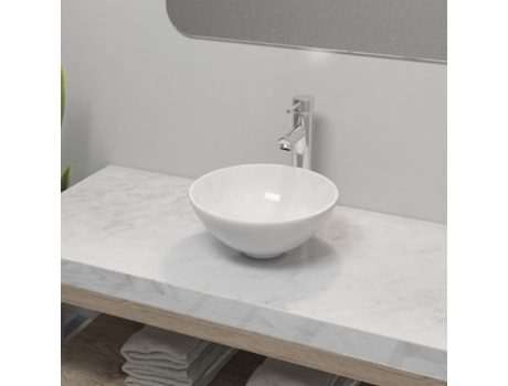 MAISON EXCLUSIVE Lavabo de baño con grifo mezclador cerámica redondo blanco