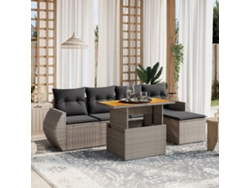 Conjunto de sofá de jardín de 6 piezas con cojines de mimbre gris, Dkd Home Decor