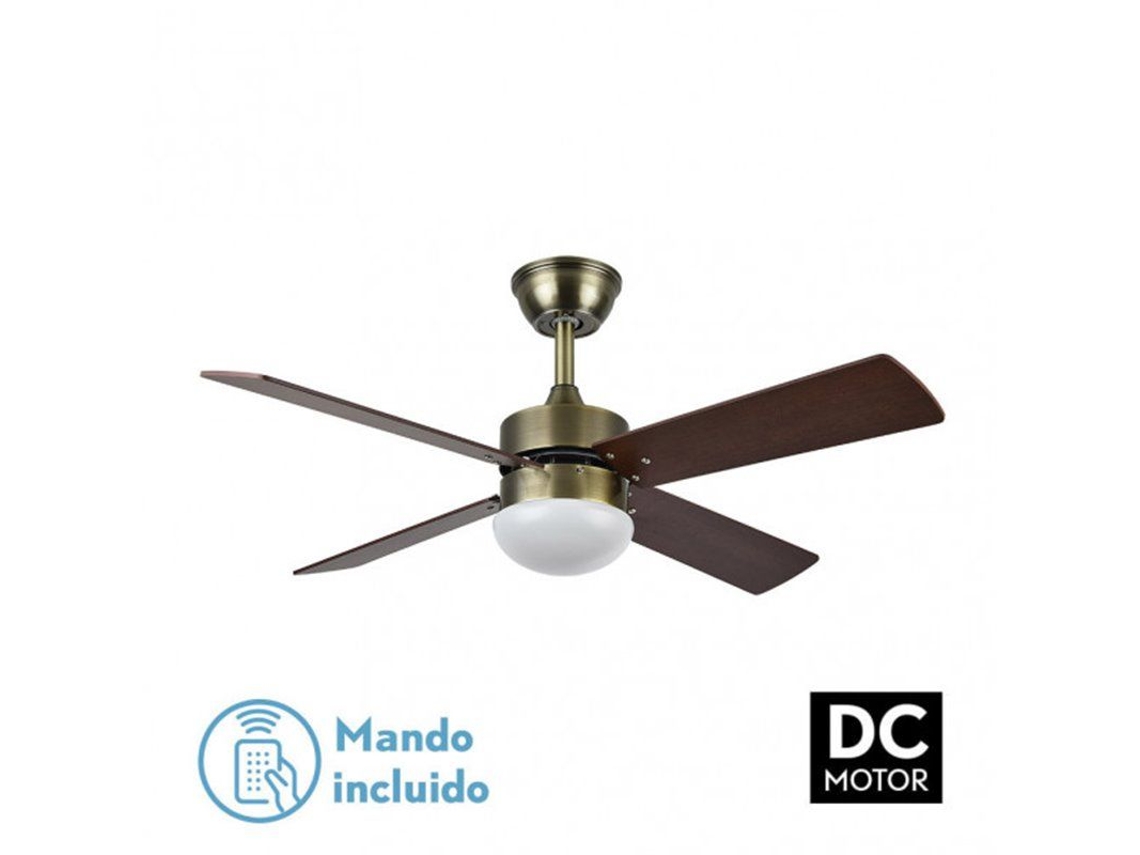Ventilador Dc Sofia 2xE27 Cuero 4 Aspas Rev.cerezo/nogal 40x107d con mando Temporizador FABRILAMP