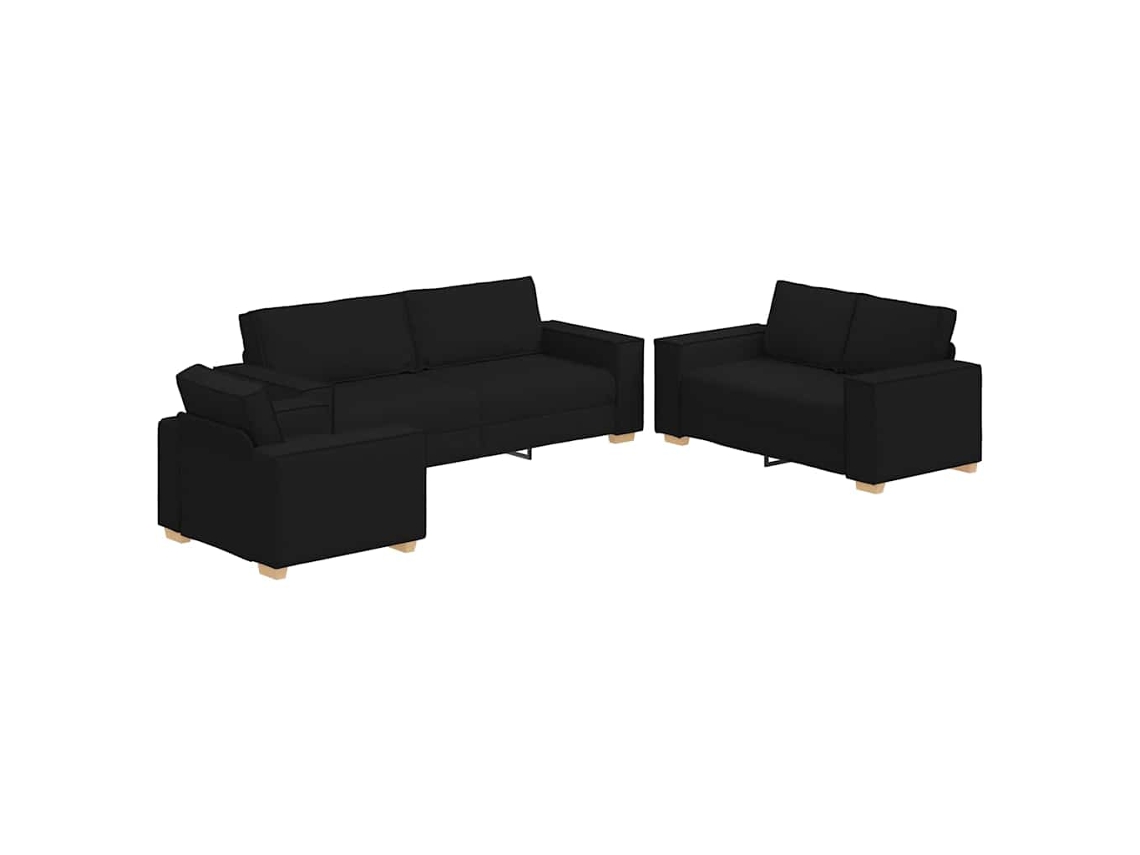 Sofá 3 Pcs Negro 220 X 80 X 84 Cm Tejido Mezcla De Lino