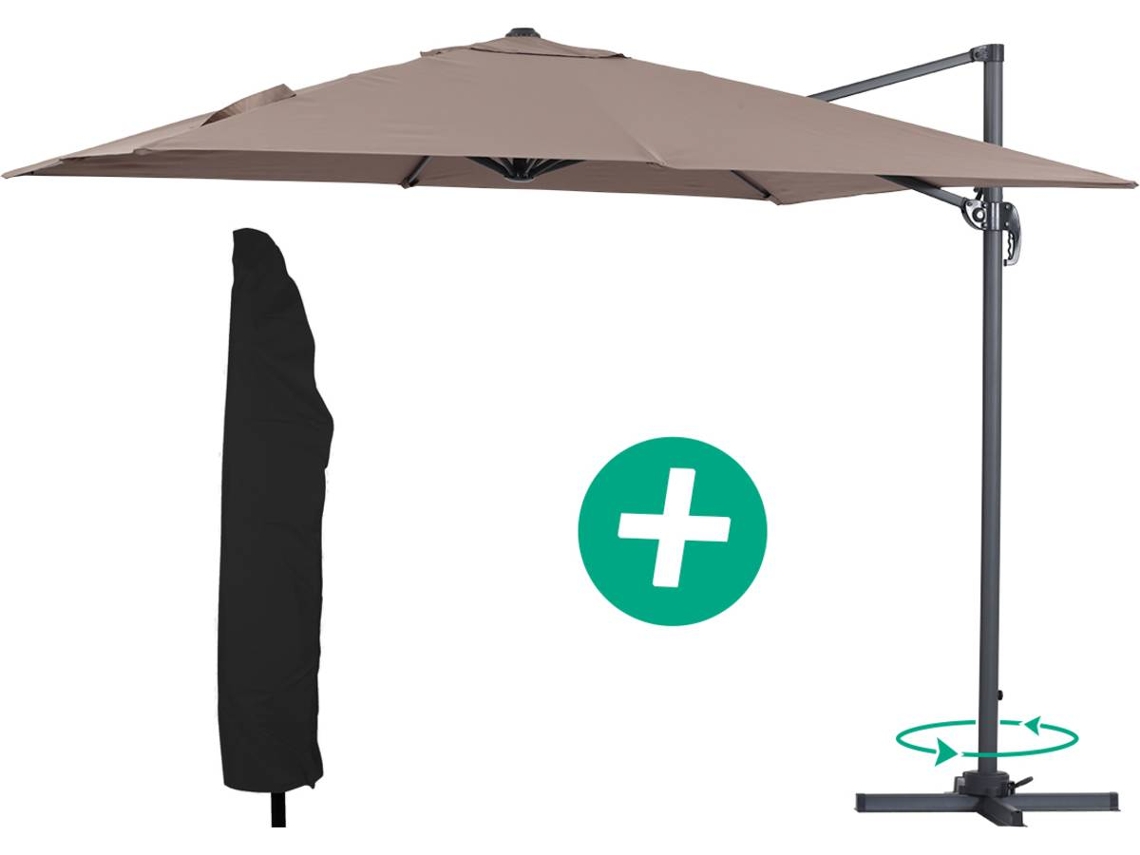 Parasol de jardín con brazo lateral de aluminio, cuadrado, 3 x 3 m, gris + funda protectora