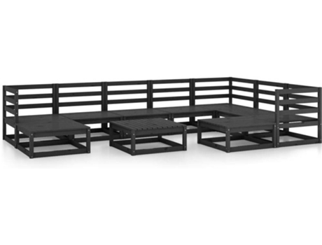 Conjunto 10 de muebles de jardín VIDAXL y cojines negro madera pino
