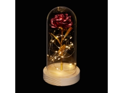 Relaxdays Rosa Eterna Luces, Día Madre Regalo Original, Flor Iluminación Led, San Valentín, Artificial, Rojo/dorado