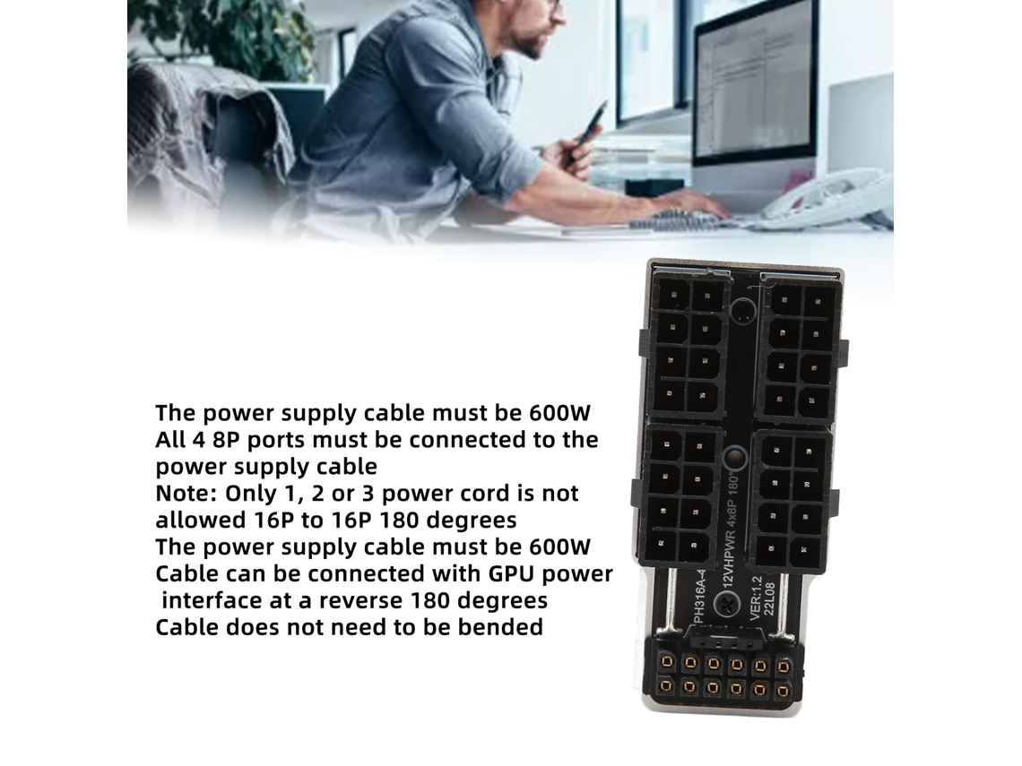 Adaptador de corriente para GPU de 4 x 8 pines a 12 V HP WR 12 p 4 pines ATX 3.0 PCIe 5.0 para computadora de escritorio Kofihety
