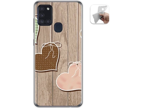 Carcasa Samsung Galaxy A21s TUMUNDOSMARTPHONE Corazones Madera Multicolor