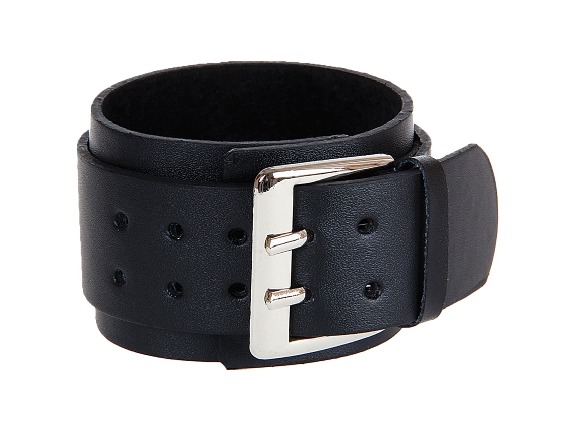 Pulseira De Couro Dupla Para Homem, Com Fivela E Pulseira Grandes (preto)