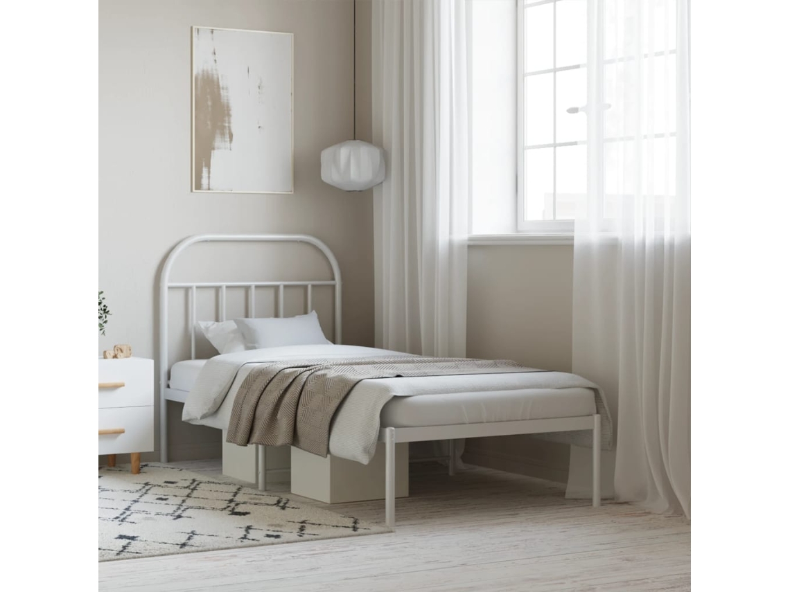 Estructura Cama Sin Colchón Con Cabecero Metal Blanco 90x190 Cm