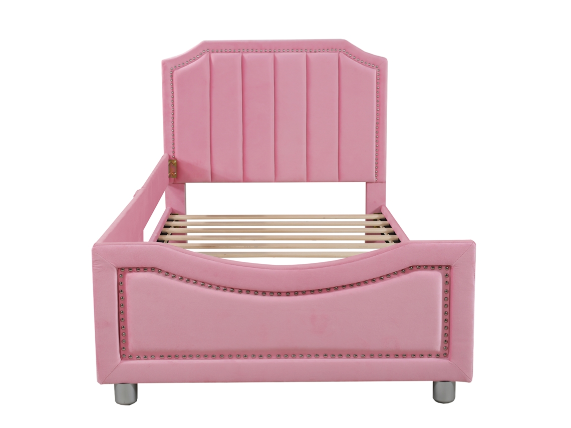 Sofá cama individual Mobrio de terciopelo rosa (90 x 200 cm)