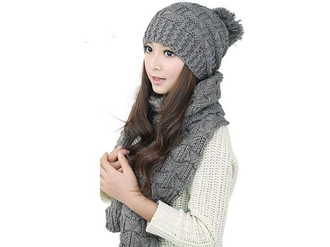Conjunto De Gorro Y Bufanda De Punto, Cálido, Cómodo Y A La Moda, Para Mujeres Y Niñas En Invierno.