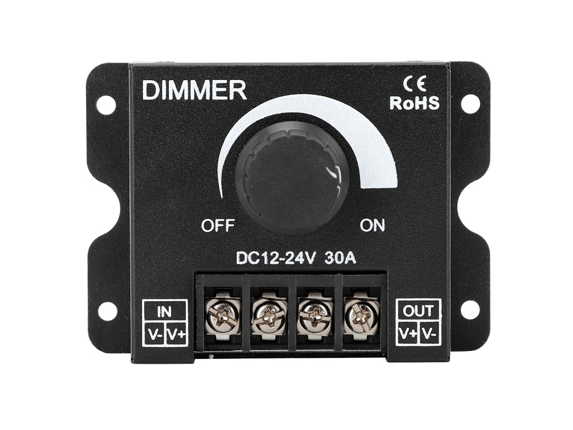 MEOIRUERY Controlador de Tira de Luz Monocolor 12-24V con Brillo Ajustable y Fuente de Alimentación