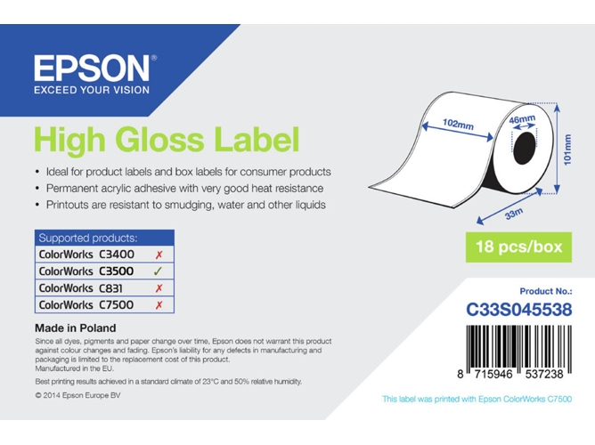 Etiqueta de impresión EPSON High Gloss Label