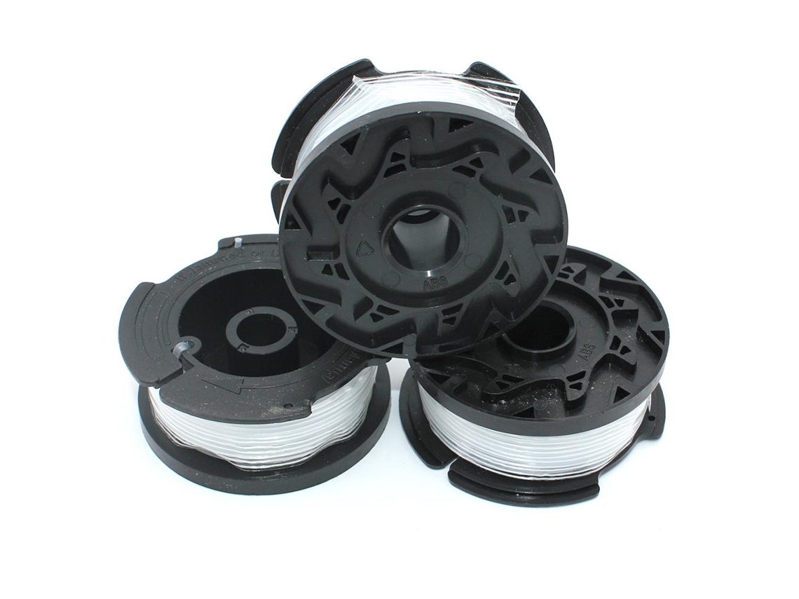 Paquete de 3 carretes e hilo para Black Decker CST1000, CST1100, CST1200, CST2000, GH400, GH500, GH600, GH610, GH900, GH912, LST136, LST220, LST300, Lahdek