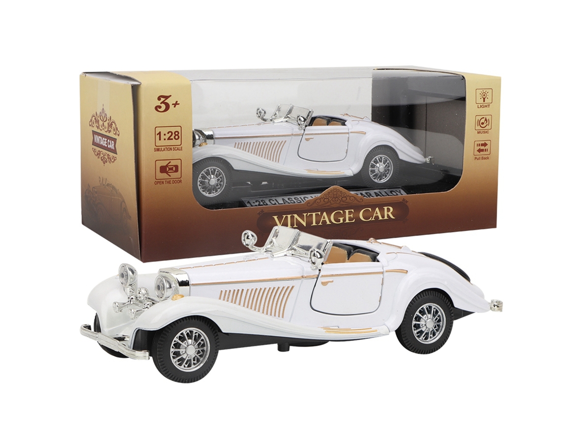 Coche De Juguete Clásico De Retroceso Con Luces Y Sonidos, Simulación, Aleación Blanca.