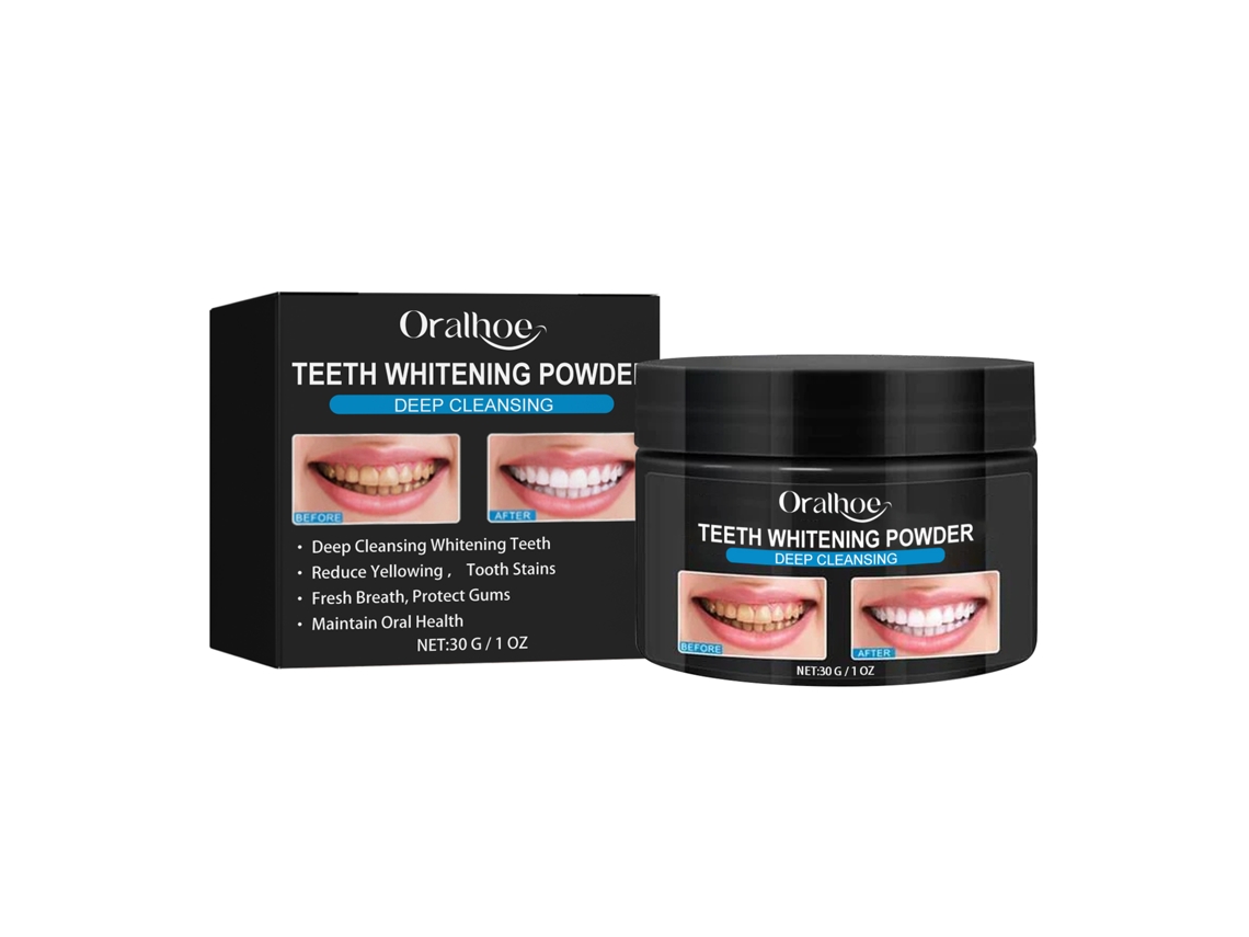 Polvo blanqueador dental eficaz con carbón activado.