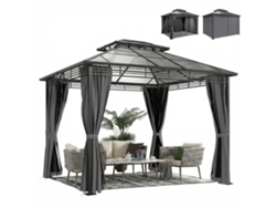 Gazebo Jardim Alumínio Aprox 3,6x3cm Chapa Policarbonato 6mm Mosquiteiro 4 Painéis Cinza Escuro