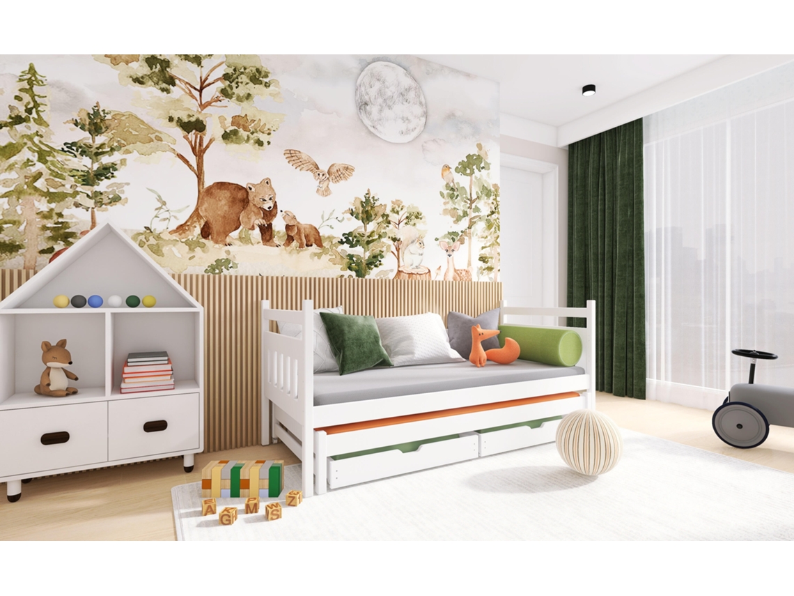 Cama Infantil FURNLUX Daniel (Blanco, Madera Maciza - 98X208X85 Cm / 90X200 Cm)