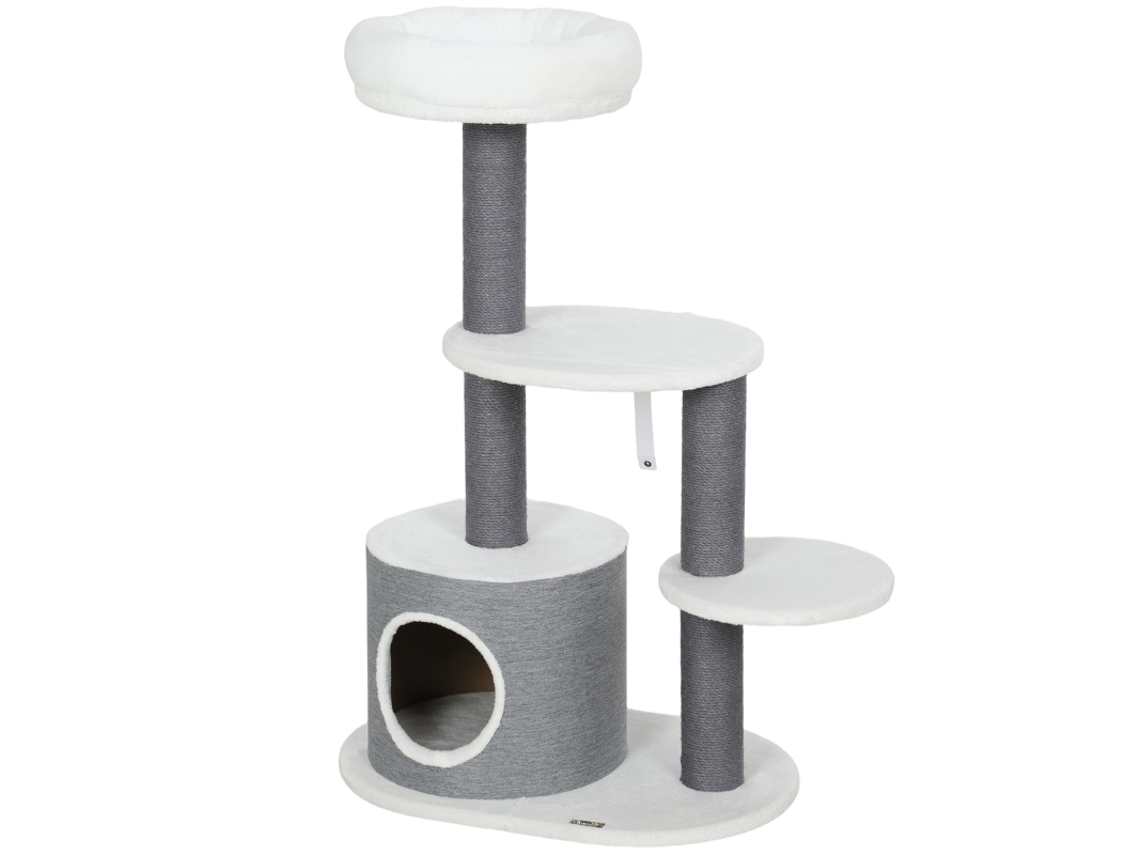 Árbol Para Gatos 1 Escondite 1 Cama 2 Plataformas Blanco Gris Yute