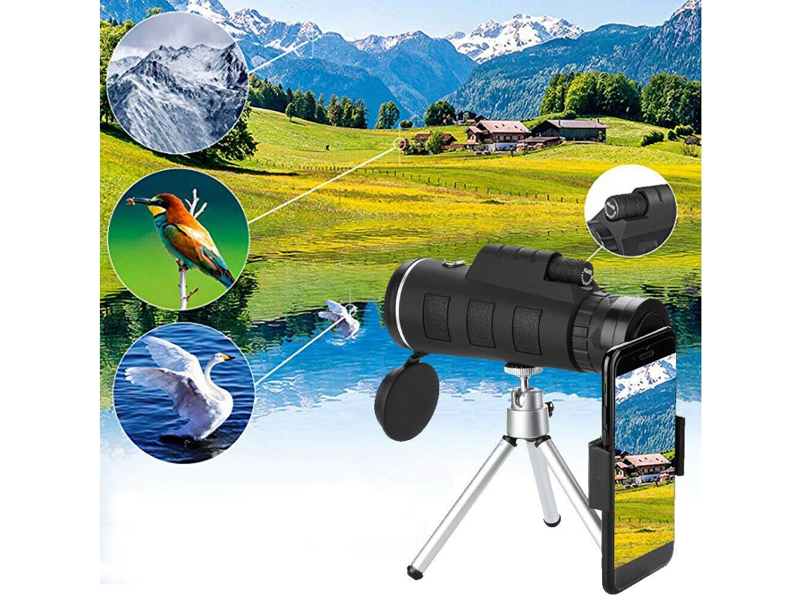 Telescopio Monocular Con Lente Óptica 40x60, Brújula, Trípode Y Clip Universal Para Teléfono Móvil.