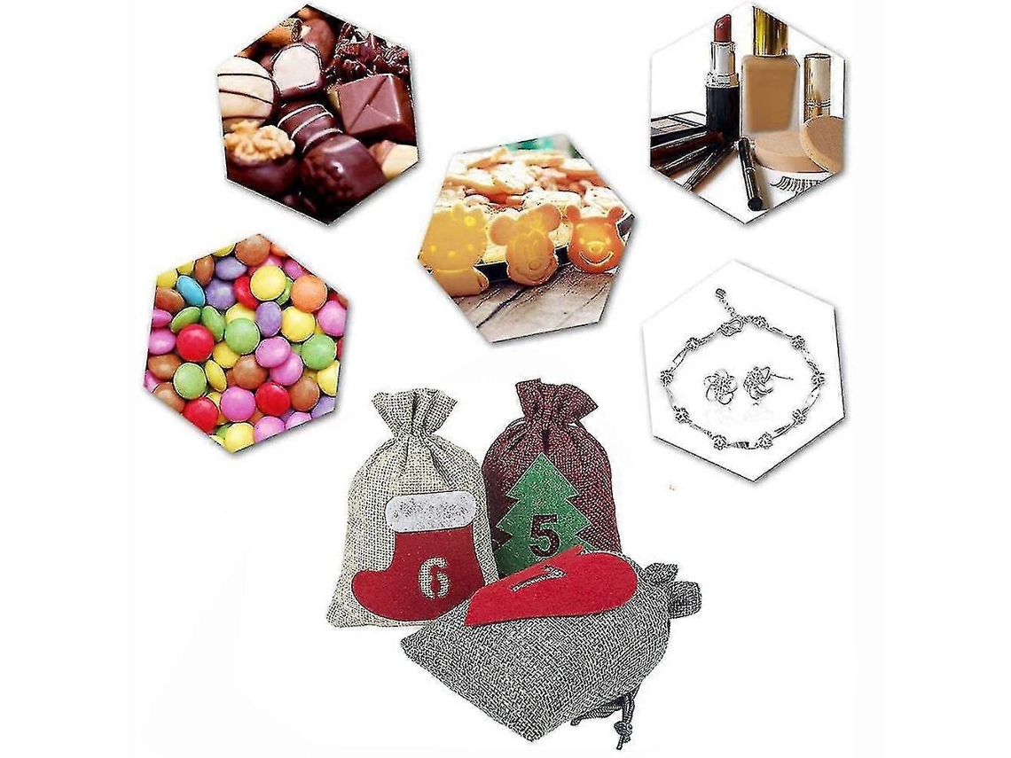 Juego de 24 bolsas de regalo navideñas de lino con cordón para la cuenta regresiva de Adviento - Hengjian