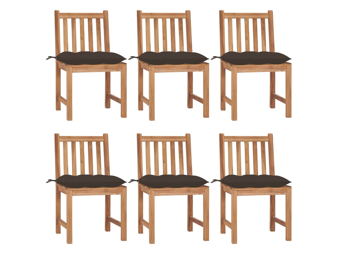 Sillas de jardín DKD Home Decor de 6 piezas con cojines, madera maciza de teca