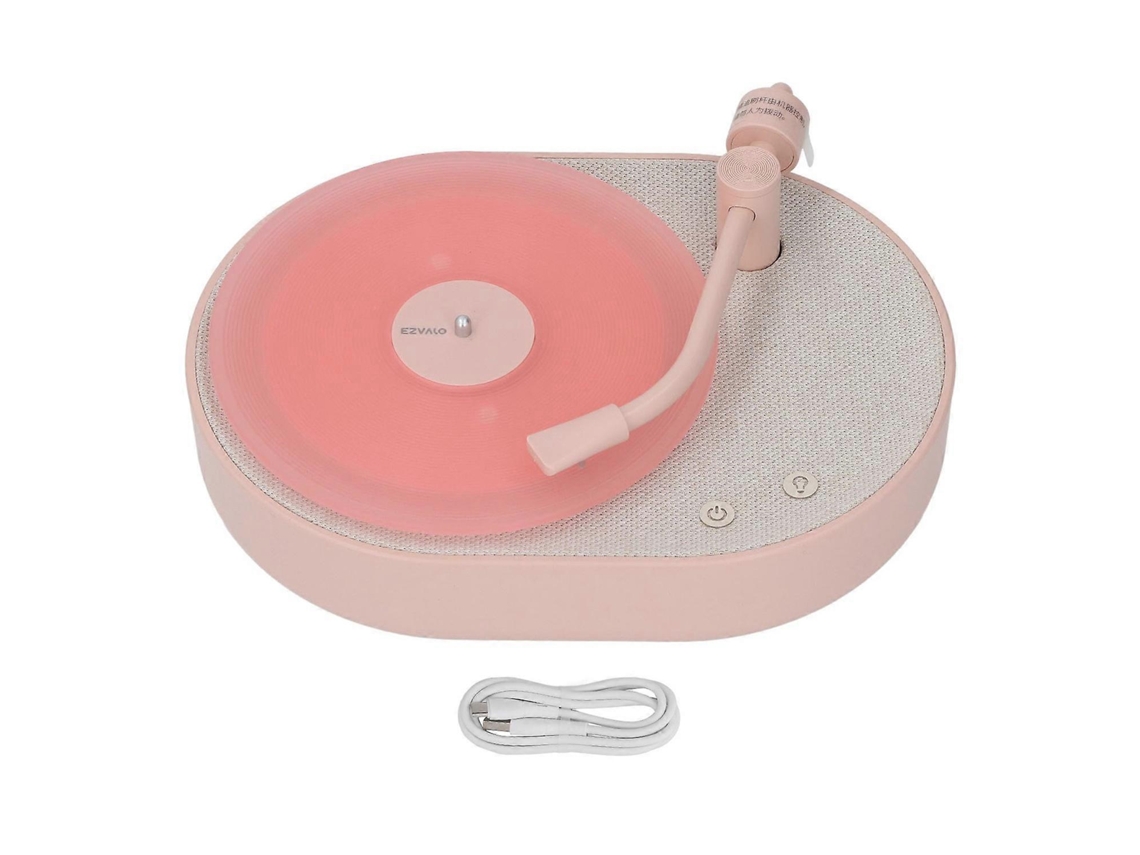 Altavoz Bluetooth Yunzii con forma de tocadiscos para dormitorio, mesita de noche, aromaterapia, luz nocturna LED rosa y beige