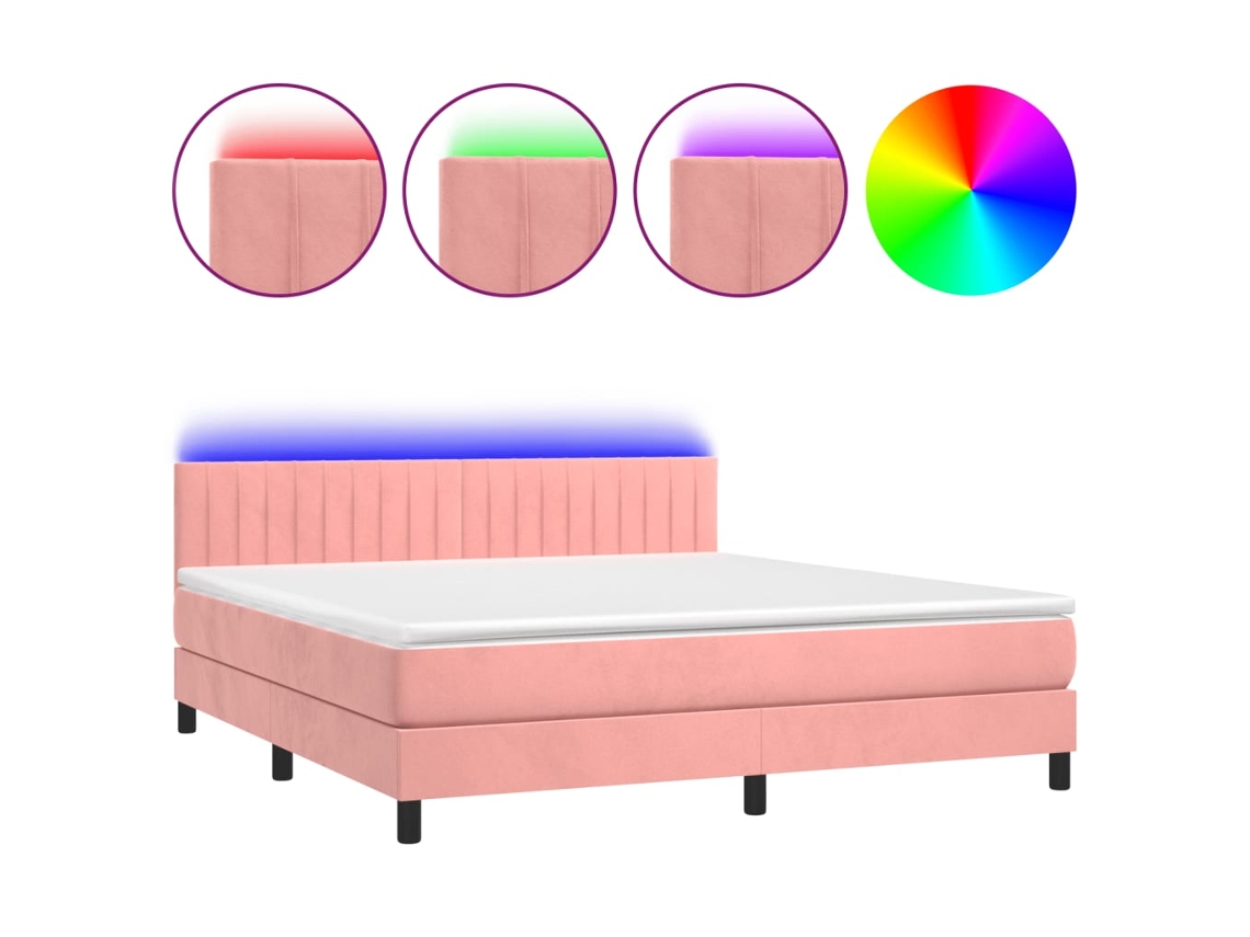 Maison Exclusive - Cama Box Spring Colchón Y Led Terciopelo Rosa 160x200 Cm
