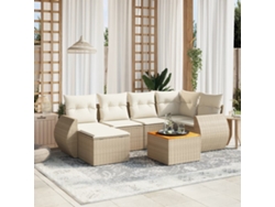 Conjunto de sofá de jardín de 7 piezas con cojines, mimbre sintético beige, Dkd Home Decor