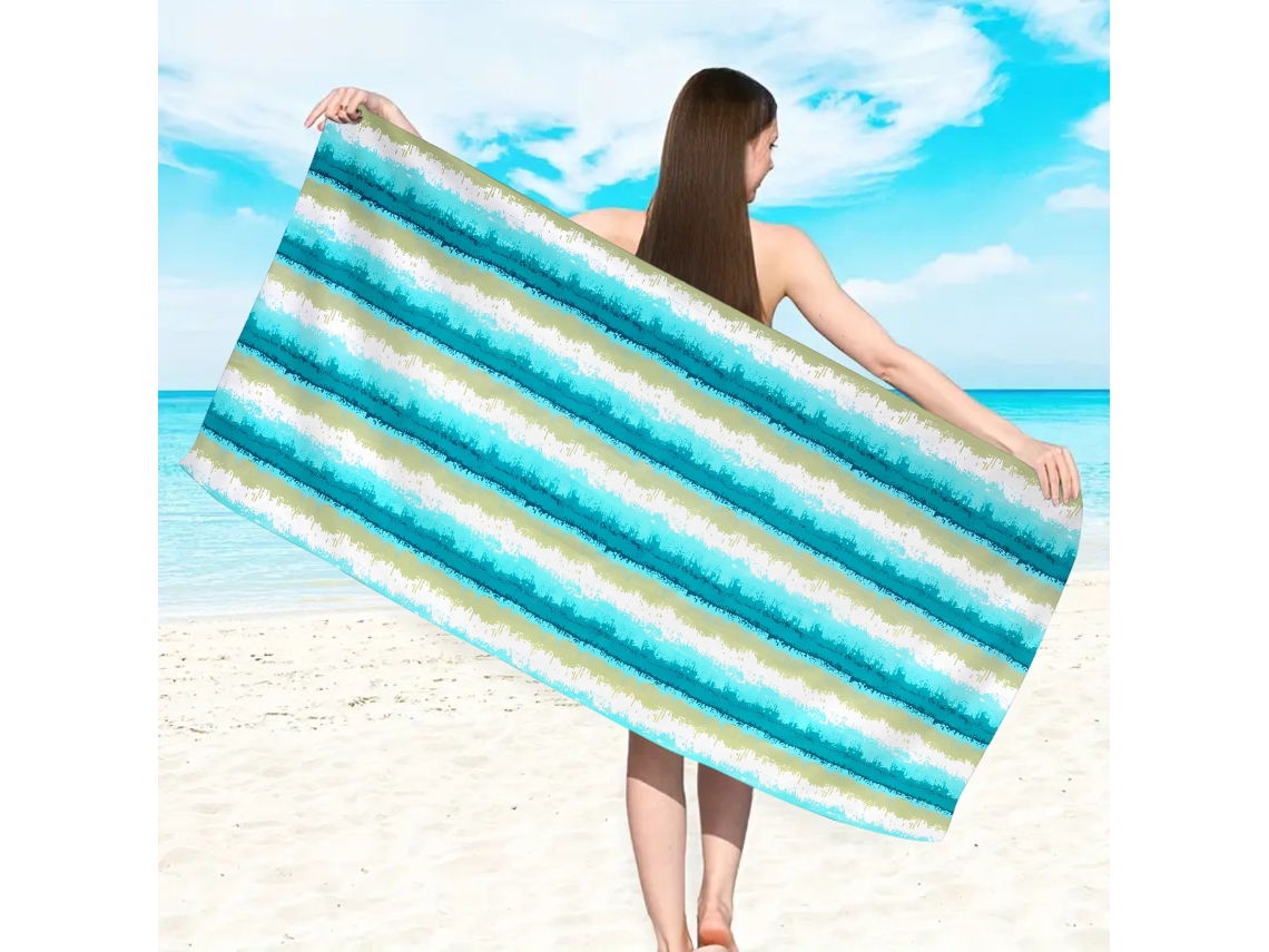 Toalla de playa de microfibra a rayas Yuysan, de alta absorción y secado rápido, 150 x 75 cm, modelo ST724, color verde azulado.