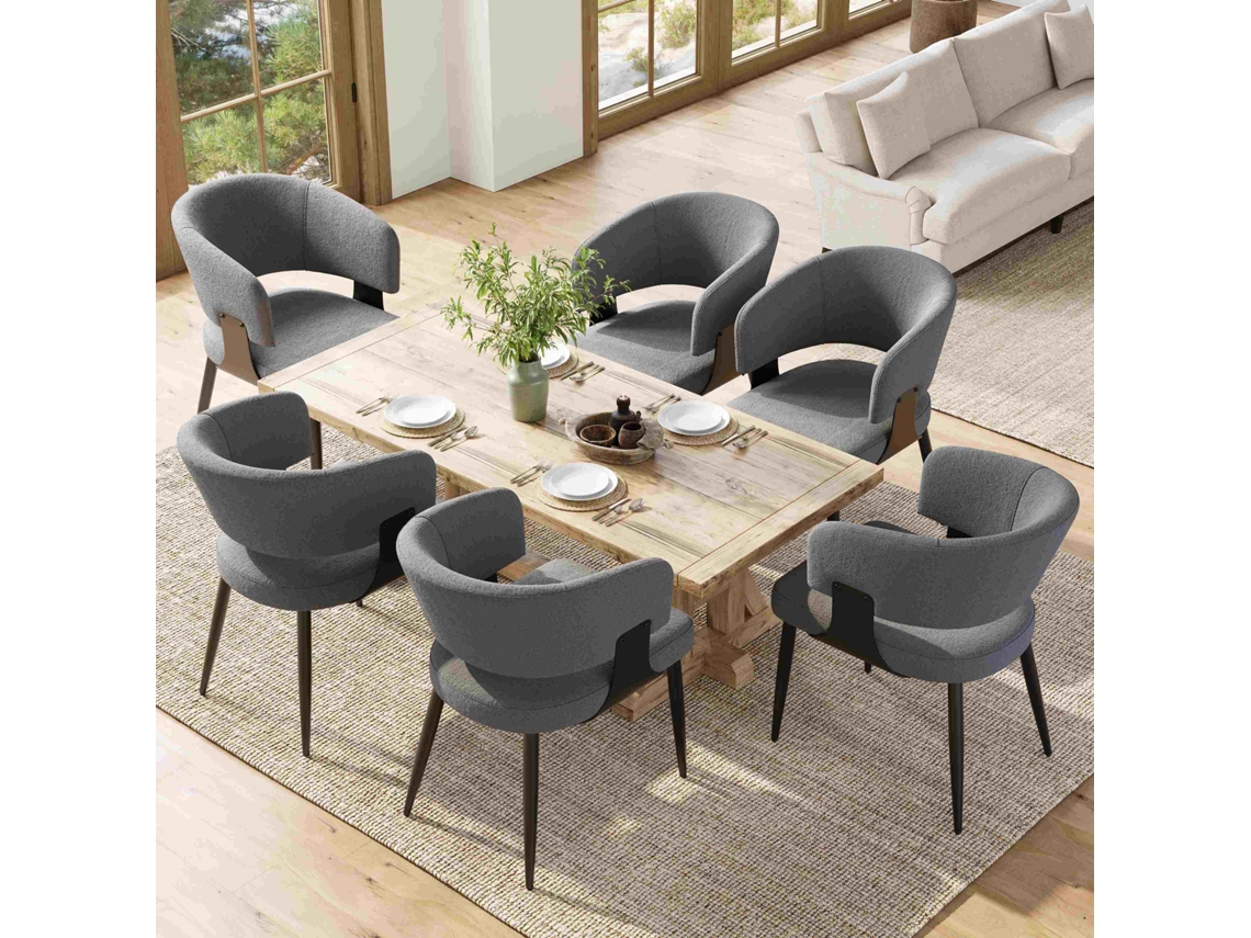 Juego de 6 sillas de comedor ergonómicas con respaldo curvo gris Mobrio