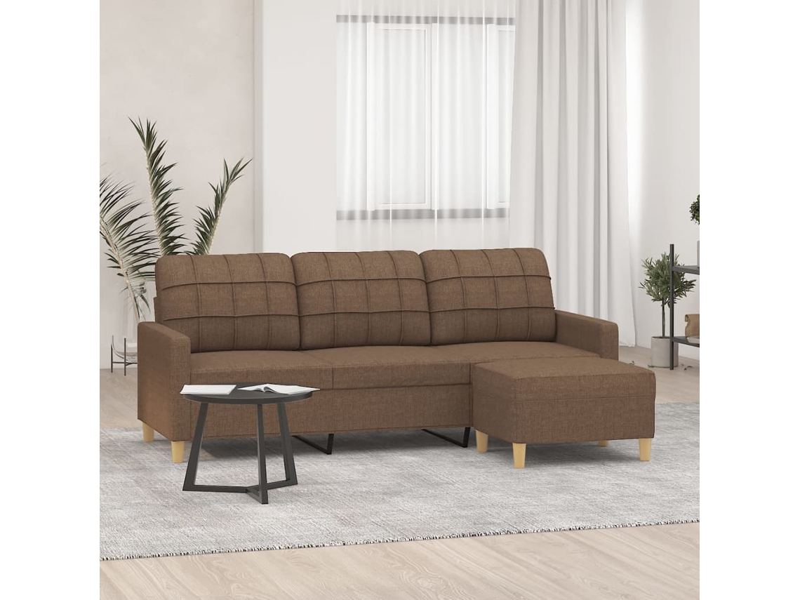 Sofá De 3 Plazas | Sofá De Salón | Sofá De Descanso Con Taburete De Tela Marrón 180 Cm Wsd735038