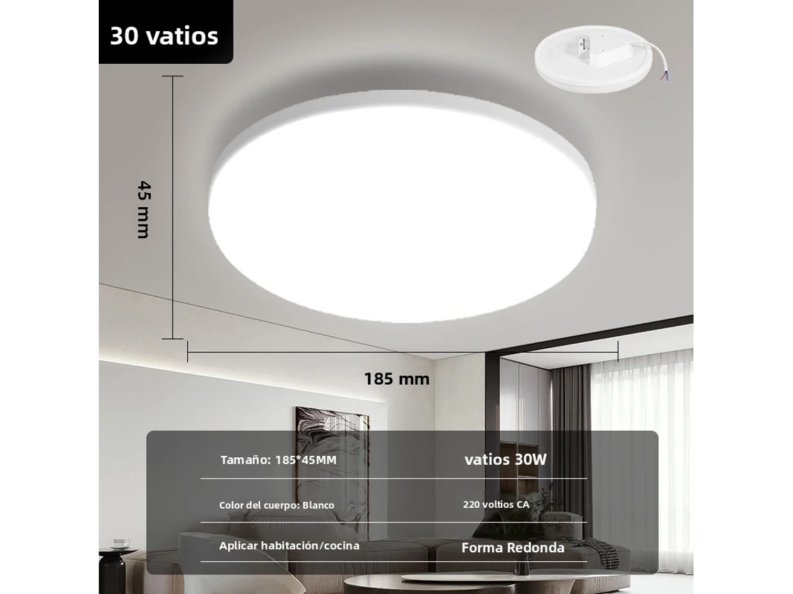 Lámpara de techo LED redonda moderna, iluminación de PVC de bajo consumo. MDUG (Blanco frío 30W, 1 unidad)