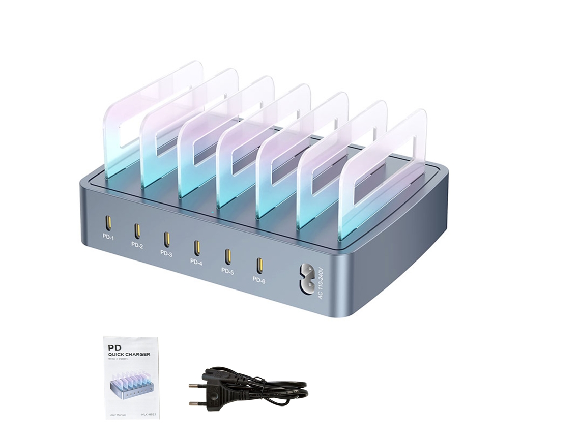 Cargador Rápido De Escritorio (carga Rápida Pd De 6 Puertos, 120w, Enchufe Eu)
