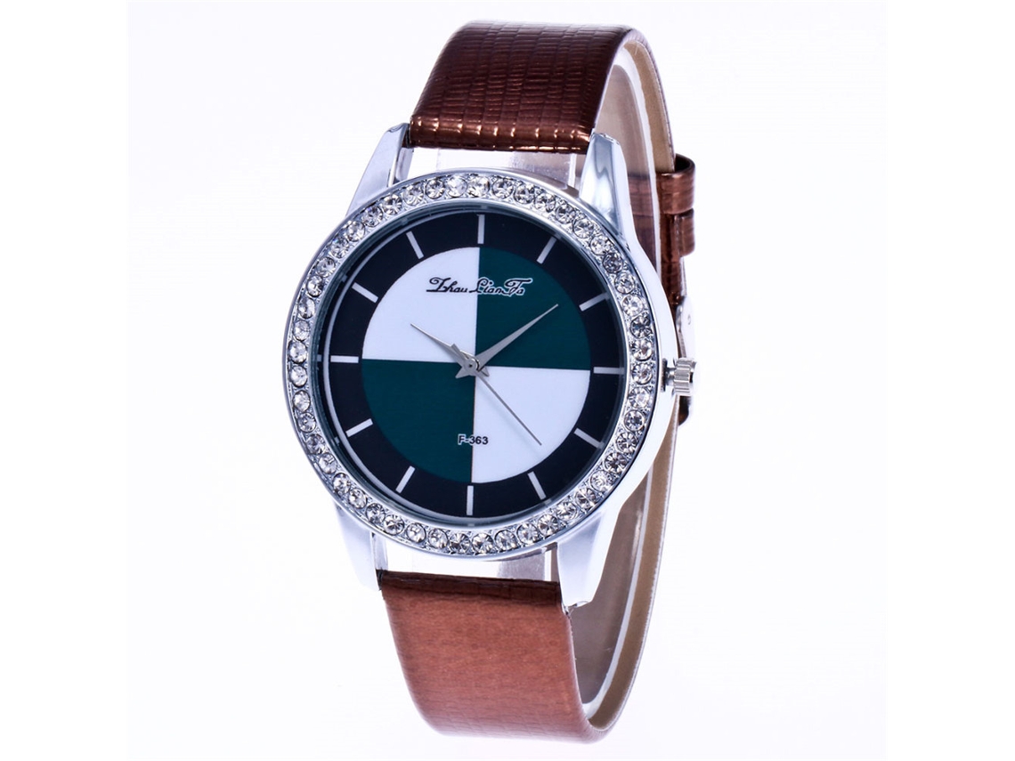 Reloj De Pulsera Analógico De Cuarzo Redondo Con Correa De Pu Y Piedras Rhinestone (café)