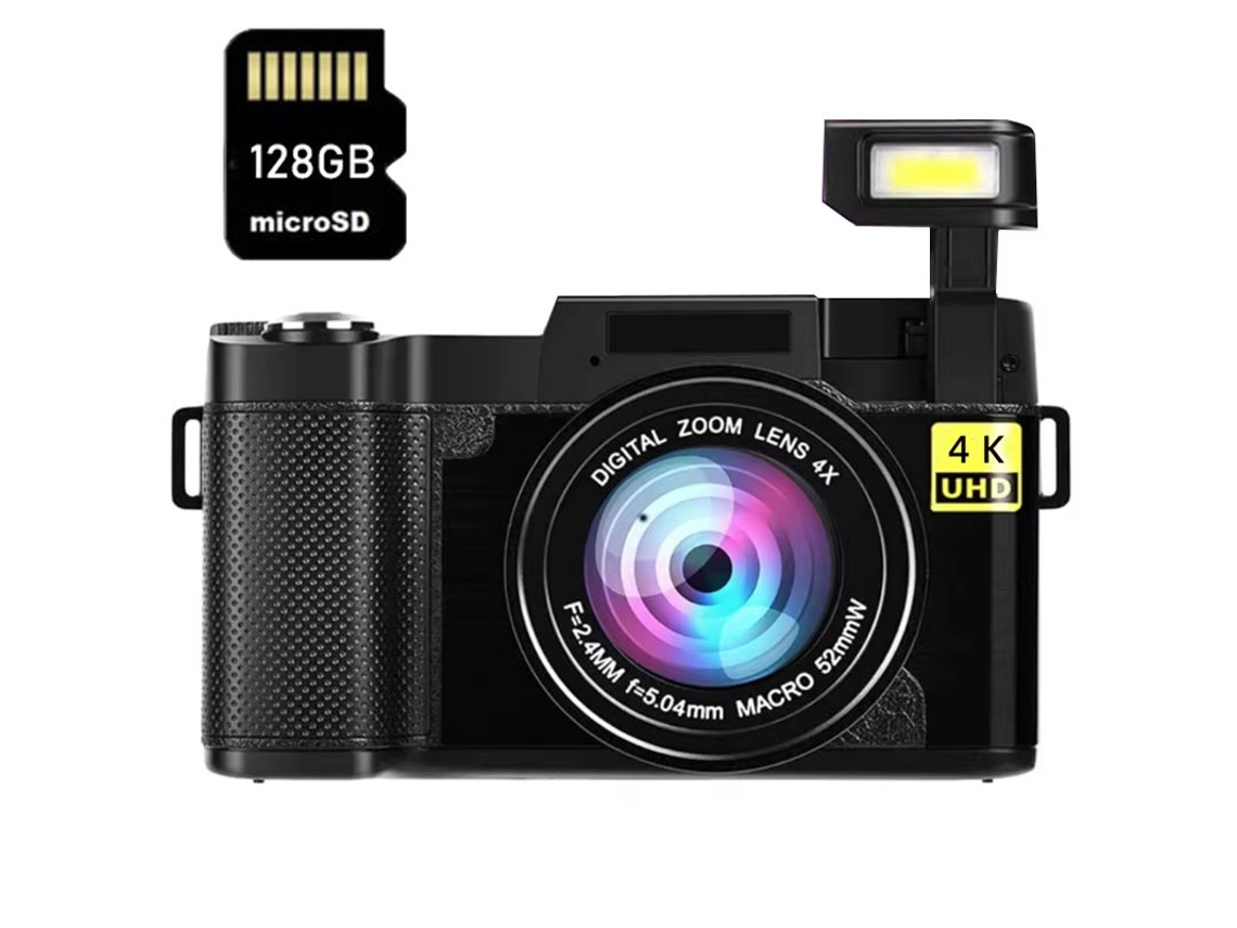 Cámara compacta digital Szsmart R2s 48 MP 4K HD de 3 pulgadas con antivibración y zoom, 128 g, color negro