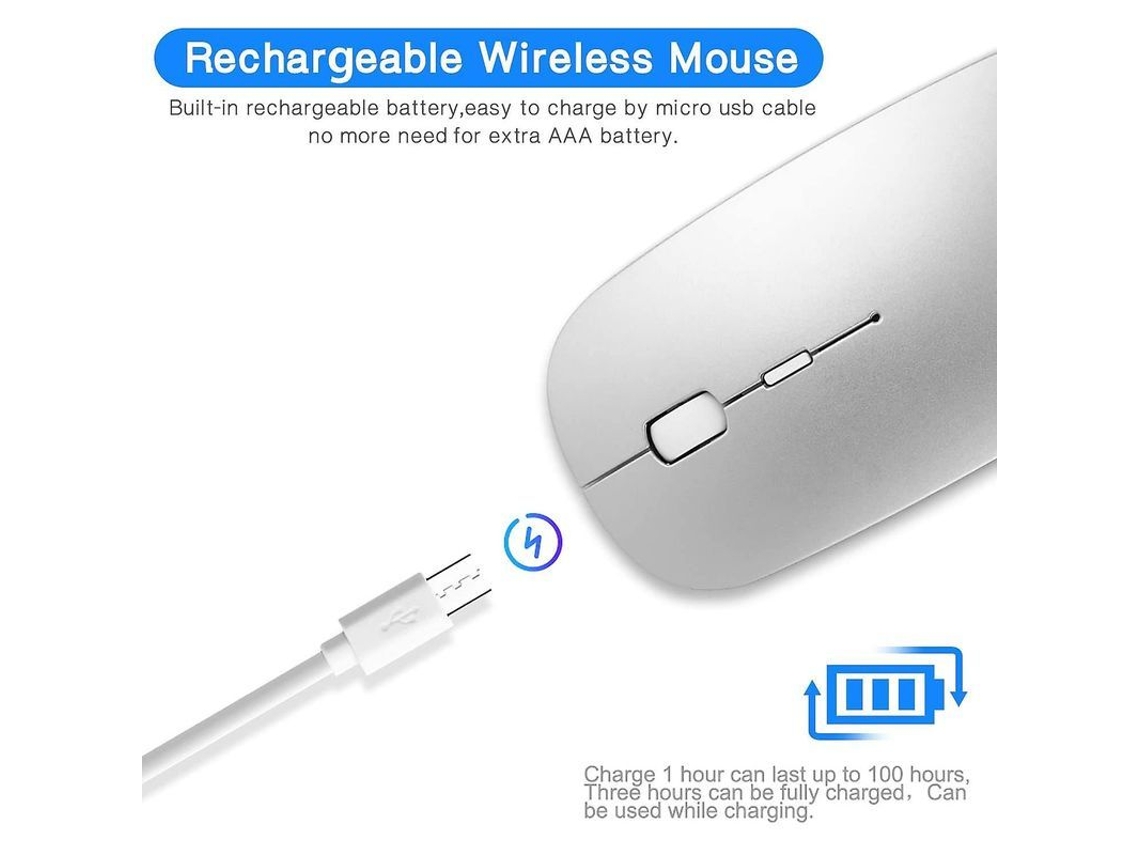 Ratón Inalámbrico Recargable Ultradelgado De 2,4 Ghz: Silencioso Para Uso En La Oficina, Portátil Y Hogar.
