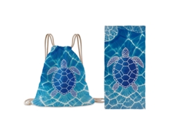 Toalla De Playa 2 En 1 - Toalla De Playa Con Almacenamiento Todo En Uno - Toalla De Baño Plegable Estampada - Tortuga Azul