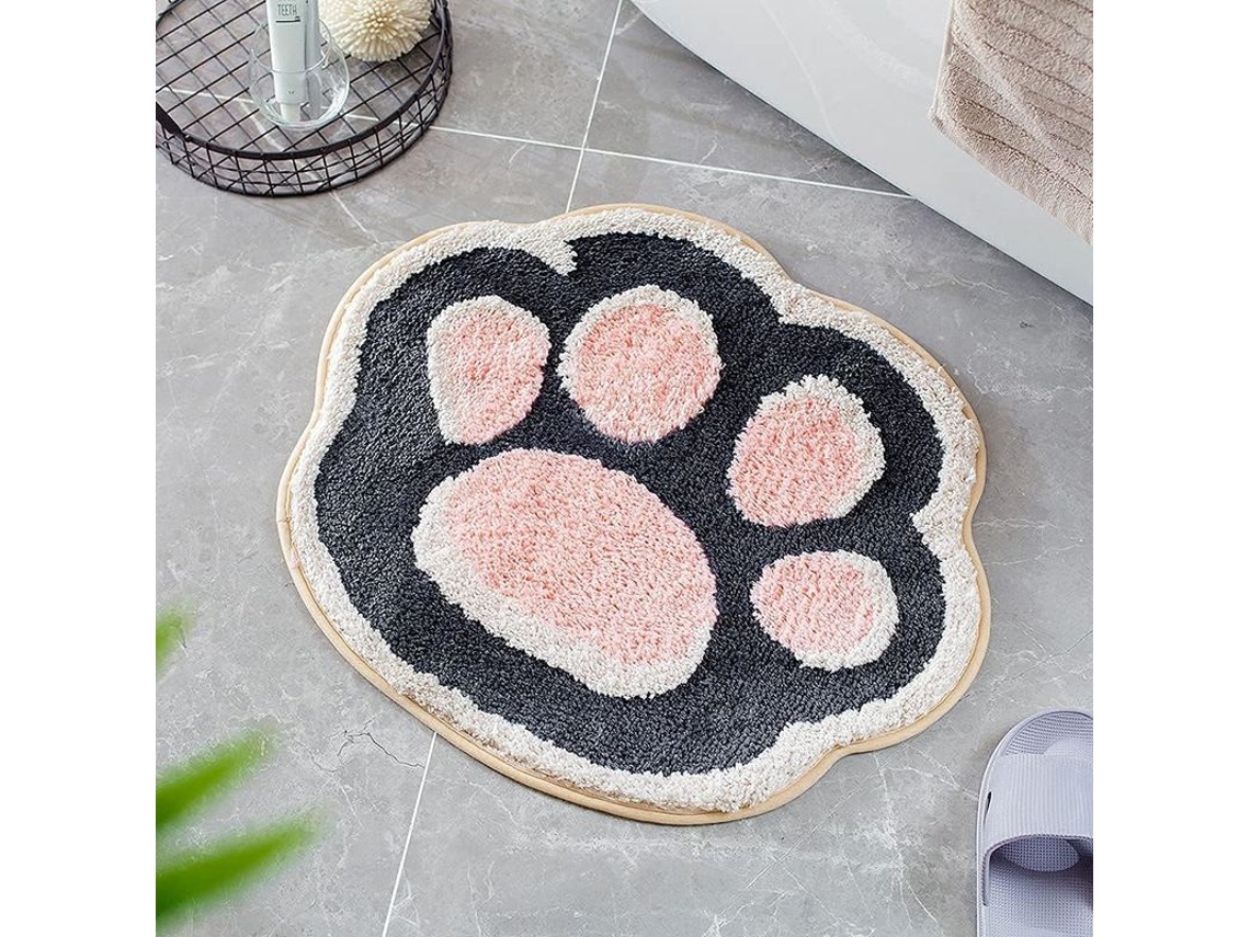 2026-alfombrilla De Baño De Pata De Gato 49,8x61,9cm Microfibra Antideslizante Absorbente Lavable A Máquina Gris