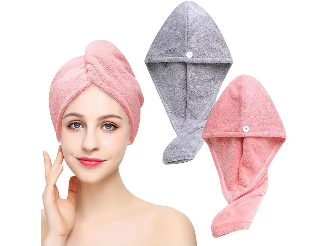 Toalla Para El Cabello, 2 Unidades Con Botones, Microfibra Superabsorbente, Seca El Cabello Rápidamente.