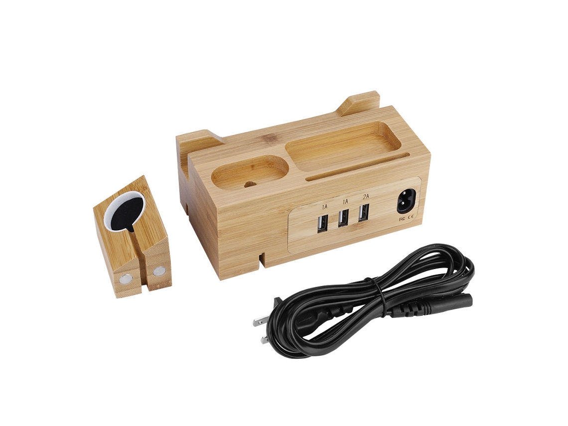 Base De Carga Usb De Madera De Bambú Para Teléfono Móvil, Reloj Y Ipad