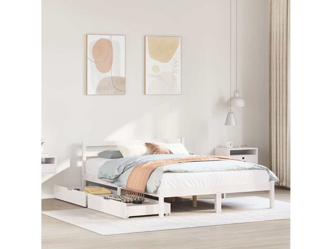 Cama Matrimonialcama Para Adultosestructura De Cama Sin Colchón Madera De Pino Blanco 135x190 Cm Wsd27623