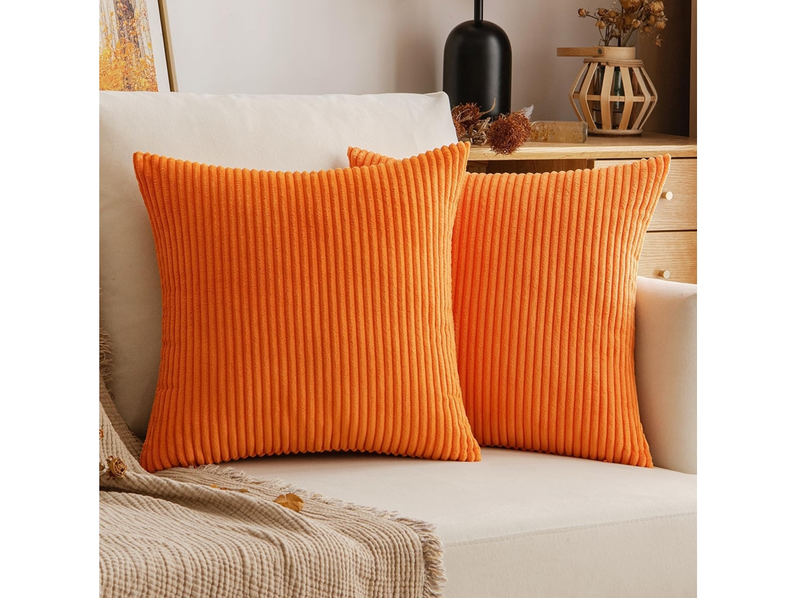 Capa De Almohada Decorativa De Corduroy, 40x40cm– Naranja