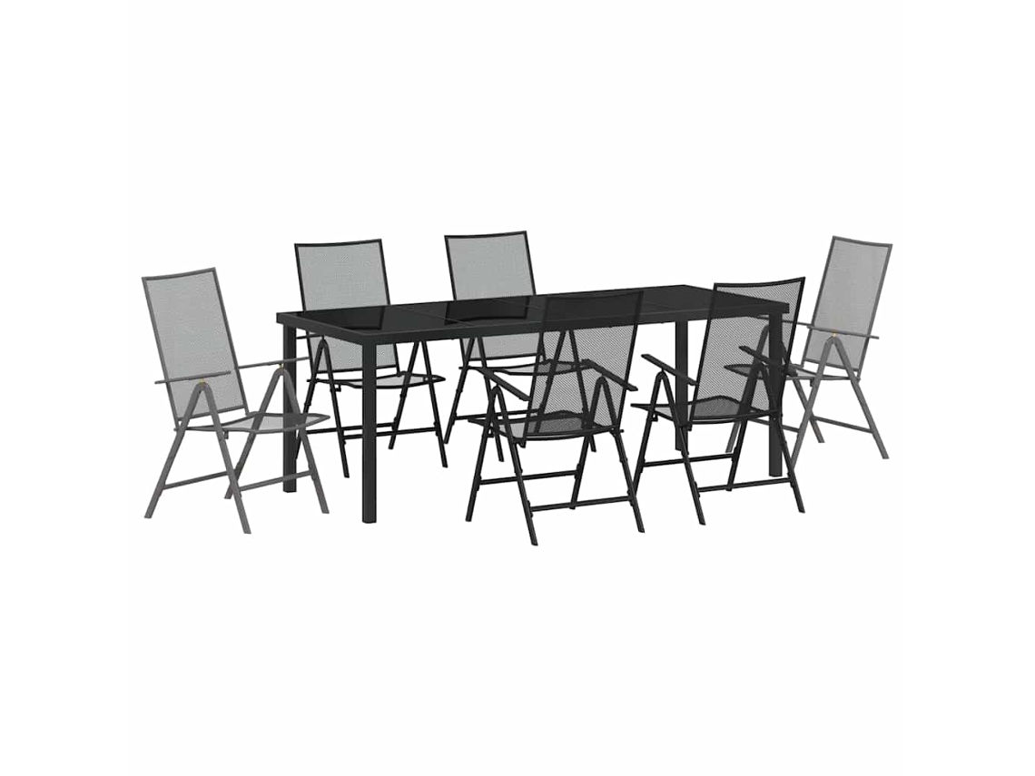 Juego de comedor de jardín de 7 piezas en color antracita. EXCLUSIVO DE MAISON.