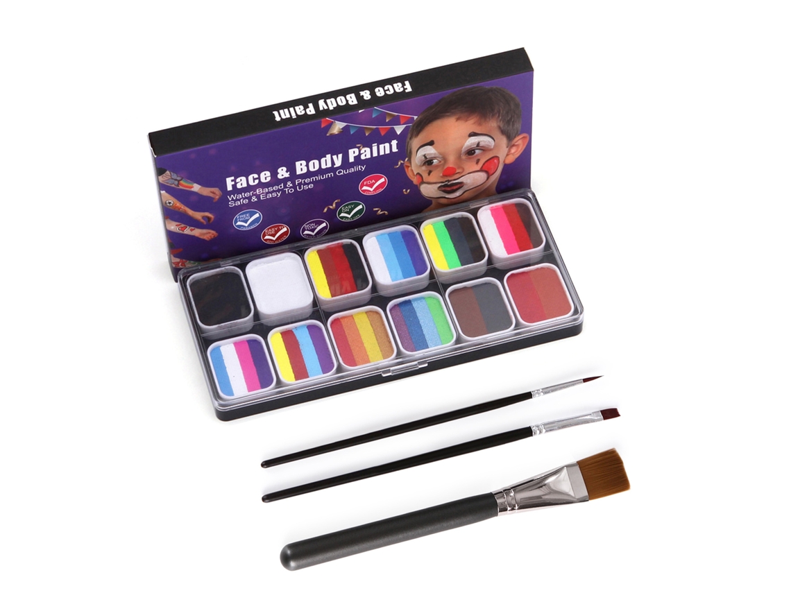 Kit profissional de pintura facial com 30 unidades, pinças, água ativada, seguro e atóxico para Halloween, festivais e artistas.