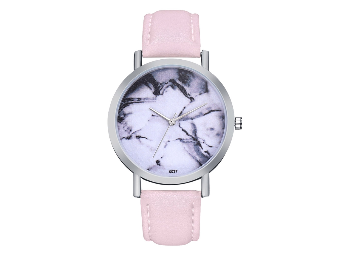 Reloj De Muñeca Para Mujer Zhoulianfa Con Dial Marmoleado Plata Caja Pu Acero Cuarzo Rosa