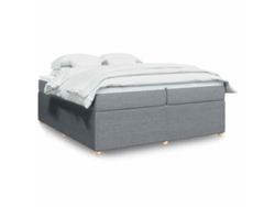 Cama Box Spring Con Colchón Tela Gris Claro 200x200 Cm