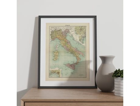 NACNIC Pósters Geográficos En Estilo Vintage Mapa Político De Italia Ilustraciones De Antiguos Mapamundis En Tonos Sepia Tamaño A3, Con Marco Blanc...