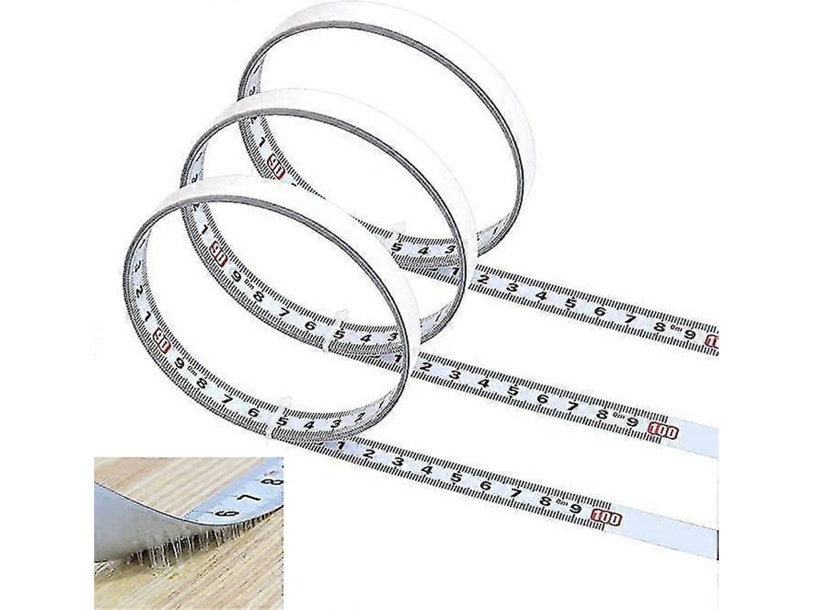 3 rollos de cinta métrica autoadhesiva, cinta métrica de 1 m para escuadras, regla de acero para banco de trabajo, cinta métrica con respaldo adhesivo, F