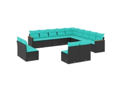 Maison Exclusive - Conjunto De Sofá De Jardín De 13 Piezas Con Cojines, De Poliratán Negro